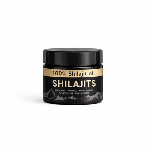 Jar of Aceite de Shilajit 100% Puro | Resina Himalaya 100g with black label and gold text on white background